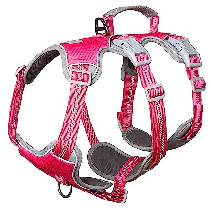 Huntboo Ausbruchsicheres Hundegeschirr, Hundegeschirr mittelgroße Hunde, Vollständig Reflektierendes Geschirr mit Gepolstertem Griff, Verstellbare Weste für Mittelgroße Hunde (Rosenrot, M)