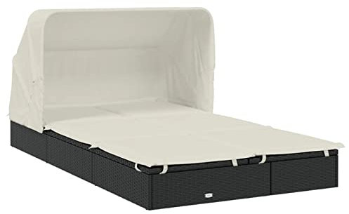 Festnight Sonnenliege 2 Personen mit FaltDach Doppelliege Outdoor Gartenliege Rattan Liegestuhl Liege Garten Sonnenbett Loungebett Polyrattan Relaxliege Gartenmöbel Sofabett mit Sonnendach