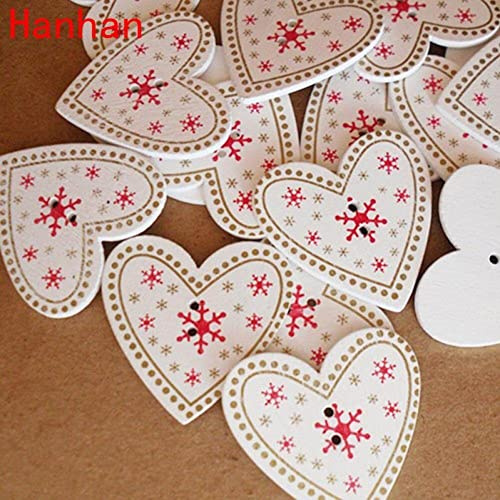Wudaizhi 25pcs Niedliche Weihnachts -weihnachtsdekoration Näherbuch Handwerk Holzknöpfe Herzform Herzform