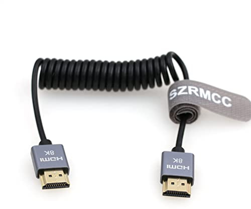 SZRMCC 8k 2.1HDMI Kabel HDMI auf HDMI Spiralkabel Ultra High Speed Soft HDMI Kabel für Z Cam E2 Portkeys BM5 Atomos Shinobi Ninjav V Monitor Sony Canon Kamera (Straight HDMI-HDMI, Grau)