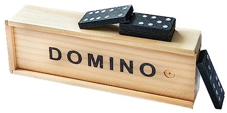 Chinchilla® klassisches Spiel Domino im Holz-Schiebedeckelkasten | 28 Spielsteine | Dominosteine | Holz-Schwarz | Ideales Spielzeug für Kinder und Freizeitaktivitäten