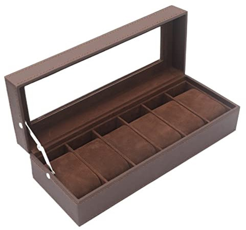 Uhrenkoffer Uhrenrolle Uhrenbox Uhrenschatulle Uhren-Display-Organizer, Transparente Oberseite, 6 Fächer, PU-Leder, Uhrenbox, Organizer, Aufbewahrungskoffer, Schmuckhalter Uhrenetui Uhren Aufbewahrung