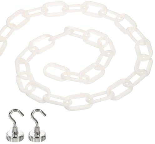 PATIKIL Barrera de Cadena de Plástico de 13 Pies Enlace de Seguridad con 2 Ganchos Magnéticos para Control de Multitudes en Entradas Ascensores Estacionamientos Blanco