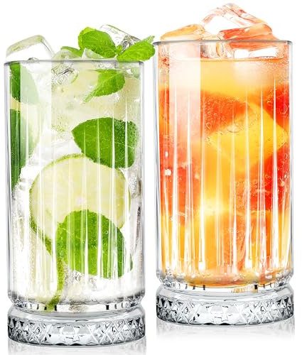 KONZEPT Longdrinkgläser Set, 2er, 450 ml, Geriffelte Gläser für Drink, Cocktail, Wasser, Saft, Limonade, Eiskaffee, Fruchtsaft, Getränke