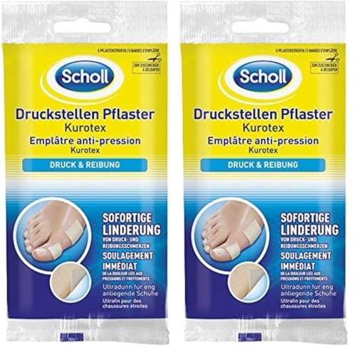 Scholl Druckstellen Pflaster-Kurotex, 5 Pflasterstreifen zum Zuschneiden, 5 Stück - schütz vor Reibung und lindert Druckschmerzen – extra dünn und ideal für eng anliegende Schuhe, Klein
