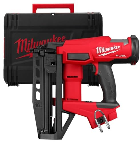 Milwaukee M18 FN16GS-0X - Pistola de clavos rectos de 18 V sin escobillas de combustible 16G con acabado - Cuerpo y estuche