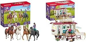 SCHLEICH 72221 Horse Club Ausritt & 42593 Horse Club Wohnwagen für geheime Club-Treffen, 95 Teile Spielset Pferde Figur und weiterem Zubehör, Spielzeug für Kinder ab 5 Jahren