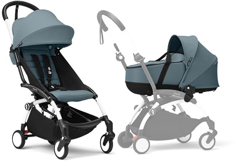 Stokke YOYO3 Kinderwagen mit Liegewanne - Enthält weißem Rahmen, YOYO 6 + Textilset (Aqua) & Liegewanne (Aqua)