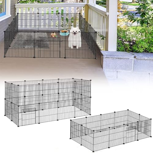 YUENFONG Freigehege Kaninchen Freilaufgehege Gittergehege Metallgitter Inkl. Tür, Meerschweinchen Kleintiergehege Nagergehege, für Außen und Innen, Kleintier(12 Stück, 142 x 72 x 36 cm)