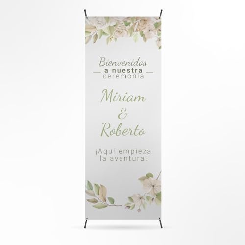 Cartel Bienvenida Boda Personalizado - Photocall Boda para Decoracion Boda | Print Stamp Love, Cartel personalizado, Lona personalizada PVC Resistente con Estructura, Montaje fácil (70x180cm) MODELO 4