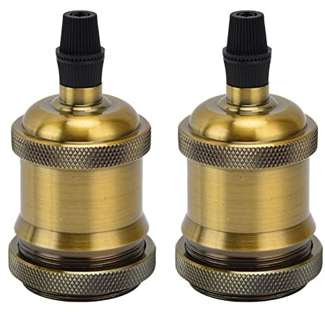 E26 Lamp Holder 2 Pièces Douille de Lampe Solide E26/E27 Lampe en Aluminium Vintage Douille de Suspension Industrielle pour Lampe Suspendue Bricolage Light Sockets (Bronze Jaune)