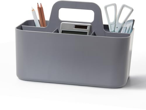 SYLANDO Korb Organizer mit Griff, 24x15x11 cm, Kunststoffkorb, Reinigungskorb, Bastelkorb, Schreibtischkorb, Aufbewahrung für stifte, bad, schminktisch, Bastelsachen, Nähutensilien (Grau)