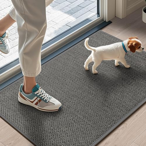 LEKEEPGO Zerbino Ingresso Interno 43 x 75 cm, Tappeto Ingresso Interno Antiscivolo, Assorbente Tappetino Entrata Lavabile per Casa Porta, Corridoio, Grigio
