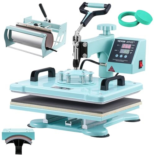 VEVOR Hitzepresse, 12 x 15 Zoll, 5-in-1-Wärmeübertragungsmaschine mit 30-oz-Tumbler-Presse, 360° wegschwenkbares T-Shirt-Pressen, Digitale präzise Steuerung, für T-Shirts/Tassen/Hüte/Teller, grün
