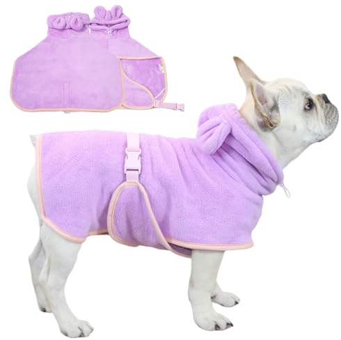 Fnaobai Haustier-Bademantel für Hunde und Katzen, saugfähig, schnell trocknend, niedliches Hunde-Badetuch, Kapuzenmantel, Verstellbarer Kragen und Bauchgurt für Pool, Strand