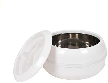 White Casserole Dish with Airtight Lockable Lid - 5.5 Litre | BPA-Free Double Wall Stainless Steel Insulated Thermal Food Serving Container Hot pot Bowl for Salads, Soups - Round (5500ml)