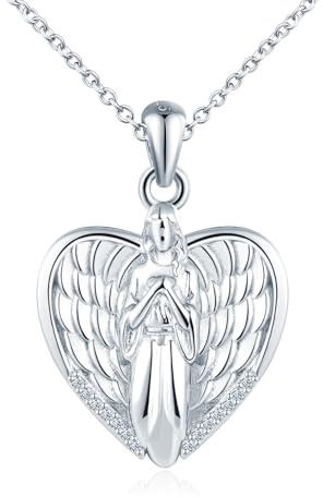 Cuore Ali da Angelo Portafoto Medaglione Collana Argento 925 Donna Ragazze Vergine Maria Collana di Foto Personalizzata con Zirconi Ciondolo Portafoto Collane per Madre Fidanzata Moglie Figlia Argento