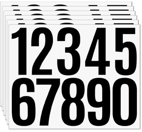 SGERUFZ 6 Blatt Zahlen Aufkleber Schwarz 10 cm Wasserdichte Mailbox Nummern Aufkleber Selbstklebendes 0–9 Reflektierende Vinyl Nummernaufkleber für Postkasten, Schilder, Hausnummern