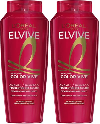 L'Oréal Paris - Elvive Color Vive Champú Protector, Cabellos Teñidos o con Mechas, Fija, Nutre y Protege - 380 ml (Paquete de 2)