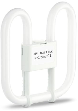 Quebec 16W 2D Square 4-Pin GR8 Cap Compact Fluorescent Lamp, Warm White 3500K, Non-Dimmable CFL Light Bulb, Energy Class A, AC 230V, DD Flat Butterfly Bulb for Flush Mount Ceiling Lighting, 8000 Hours