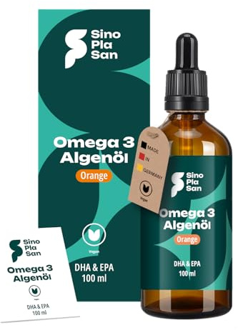 Premium Omega 3 Algenöl | hoch dosiert | Natürliches DHA & EPA für Herz, Gehirn & Sehkraft | vegan | 100ml | 40 Tage Vorrat | Orangengeschmack