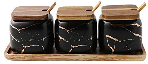 ABBNIA Ensemble de 3 récipients d'assaisonnement pour la Cuisine, Motif marbre créatif, boîte d'assaisonnement en céramique, poivrière, salière, Bouteille de Paprika,