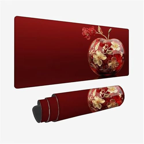 Tappetino Mouse XXL 1200x600x3mm Tappetino Gaming, Impermeabile Mouse Pad Rosso con Base in Gomma Antiscivolo, Confortevole Resistente, Resistente ai Liquidi Mousepad Accessori Scrivania (Mela) Y2-914