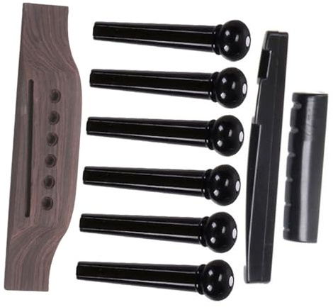 Holzbrücke mit Sattel und Schlitzmutter für Akustikgitarre | 1 Satz, 9 Stück Reparaturset, Kaffee, Holz und Kunststoff, Sofort Einsatzbereit, Glatt