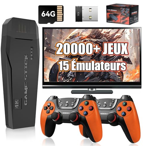 M9 Console de Jeux rétro Console Retro Gaming 20000 Jeux 15 émulateurs,Retro Game Stick 4K avec contrôleurs sans Fil,Rechercher des Jeux/Jeux favoris/Sauvegarder des Jeux,Console Portable retrogaming