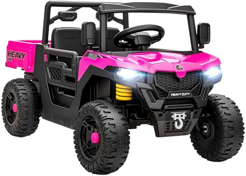 AIYAPLAY Kids Electric Car 12V Kids Ride on Car, UTV with Electric Dump Bed, 4-Wheel Suspension, Remote Control, Music, Horn, for 3-8 Ages, Pink