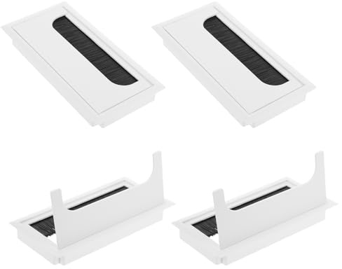 MALUGOGO Set 4 Coprifori per Cavi da Scrivania con Spazzola Passacavi Rettangolare in Plastica Bianca 80X160Mm per Ufficio Gestione Cavi Antipolvere e Sicurezza Postazione Lavoro