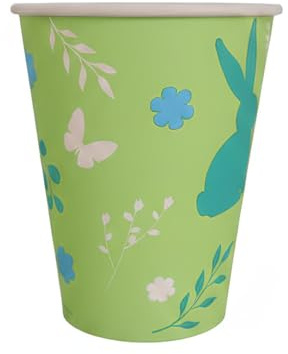 PG EcoAmour Grüne Partybecher 240ml 8oz - 50 Stück - Oster Pappbecher mit Hasen Motiv - Umweltfreundliche & Biologisch Einwegbecher für Heiß & Kaltgetränke, Frühlingsfeste, Geburtstag & Picknick