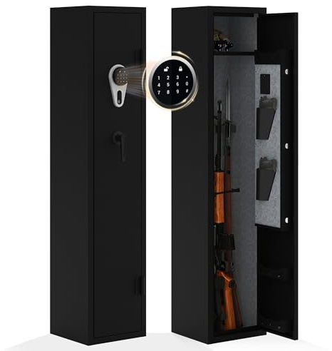GarveeLife Heavy Duty Rifle & Pistol Safe with Quick Access Fingerprint Lock & Digital Backlit Keypad | Removable Shelves, Pistol Pockets, Dual Alarm | Home Security Gun Cabinet for Shotguns