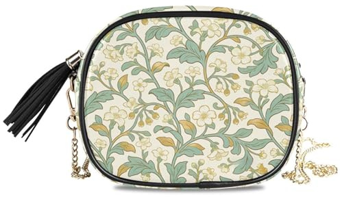 KLL Sac à bandoulière William Morris avec motif fleurs de poirier blanc pour femme, pratique avec fentes pour cartes de crédit, sac à bandoulière pour prendre un repas