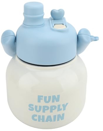 Bewinner Botella de Agua Aislada de 680 Ml, Acero Inoxidable 316 con Pajita e Infusor de té, Mantiene las Bebidas Calientes Durante 24 Horas o Frías Durante 36 Horas (Blanco Azul)