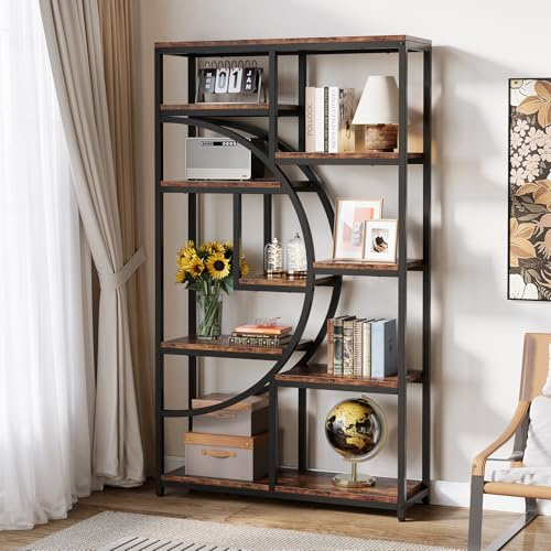 Tribesigns Bookshelf, Industrial 5-Tier Bookcase, 175 cm Tall Freestanding Open Shelving Unit, Display Storage Organiser with 9 Shelves for Living Room, Bedroom, Rustic Brown & Black