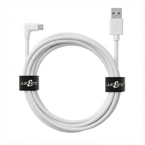JuicEBitz 5m USB 2.0 Type A to Micro USB Right Angled Charger Cable Data Lead compatible with Android Phones & Tablets - Samsung, LG, Sony Xperia, HTC etc. (White)