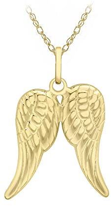 CARISSIMA Women's 9ct Yellow Gold Angel Wings Pendant on Prince of Wales Chain Necklace of 46cm/18