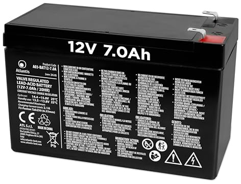 Atlantis batteria piombo 12v 7ah ermetica (VRLA), adatta per UPS Gruppi di Continuità, Videosorveglianza, Sistemi di allarme, mobilità elettrica, giocattoli, attacco faston F2 6,3mm, A03-BAT12-7.0A