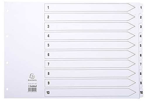 Exacompta MWD1-10A3Z Karton-Register 1-10 für DIN A3 aus Karton 10-teilig volle Höhe 43 x 29,7 cm weiß, verstärkte Taben mit Indexseite Trennblätter Trennstreifen Ordner-Register
