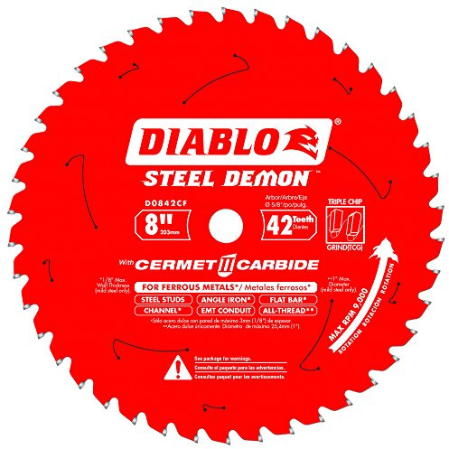 Diablo 8 x 42-Teeth Steel Demon Cermet II Metal Cutting Saw Blade – Up to 25X Longer Life, 10X Faster Cuts, 50X Cooler Operation, Triple Chip Grind – D0842CF