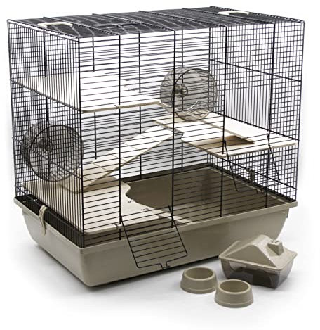 Interzoo Nagerkäfig, Hamsterkäfig, Käfig, Etagen-Käfig REX 3 beige Holzausstattung