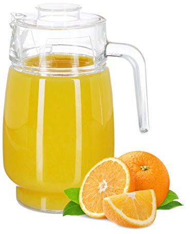 Relaxdays Caraffa in Vetro con Coperchio, 1,3 l, Manico Comodo, Cristallo, Lavabile in Lavastoviglie, Trasparente
