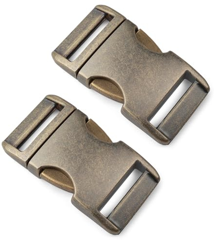 Ganzoo Alumaxx Metall-Klickverschluss, 2 Stück Set, 5/8 Zoll (15mm) Klippverschluss/Steckverschluss, Zinkspritzguss vermessingt, Goldoptik antik, robuste Steckschnalle, Maße 39x21mm, Schlitz 15x4mm