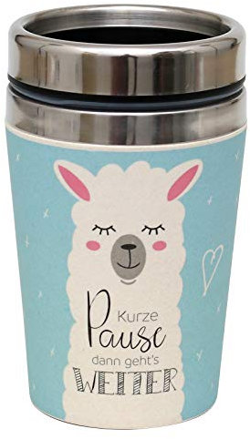 Dekohelden24 Thermobecher/Becher to go, Motiv: Kurze Pause dann geht's weiter, Maße H/Ø: 13,5 x 8,4 cm, Fassungsvermögen: 240 ml.