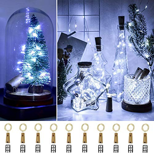 ooklee Bottle Lights with Cork 10 Pack, Cool White, 2M 20 LEDs | Copper Wire Wine Bottle Lights Battery Operated Suitable for Party, Xmas, Birthday, Table, Jars, DIY Decor, Indoor/Outdoor