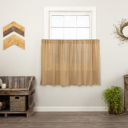 VHC Brands Tobacco Cloth Antique White Curtain Tier Set 36x36