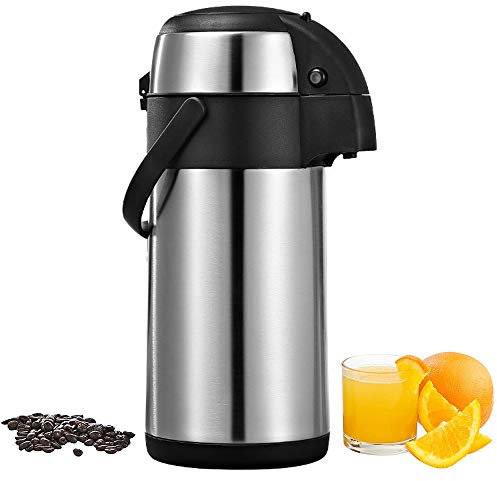 Faithvhk 3L Thermal Carafe, Water Dispenser with Pump Action, Stainless Steel Airpot/flask, Double-Walled Insulated and Lightweight, Hot and Cold Drink Beverage, Perfect for Coffee and Tea