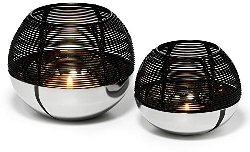 Philippi - Luna Teelichthalter - S - glänzende Basis kominiert mit Einer Haube aus schwarzem Drahtgeflecht - erzeugt stimmungvolle Effekte - das Teelicht ist Teil der Serie Luna von PHILIPPI