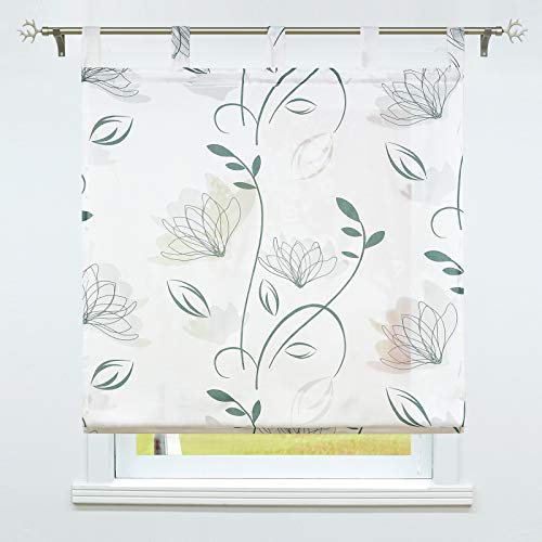 SCHOAL Raffrollo mit Schlaufen Raffgardine Landhaus Küche Gardinen Leinen Schlaufenrollo Wohnzimmer Vorhänge Weiß BxH 120x140cm 1 Stück